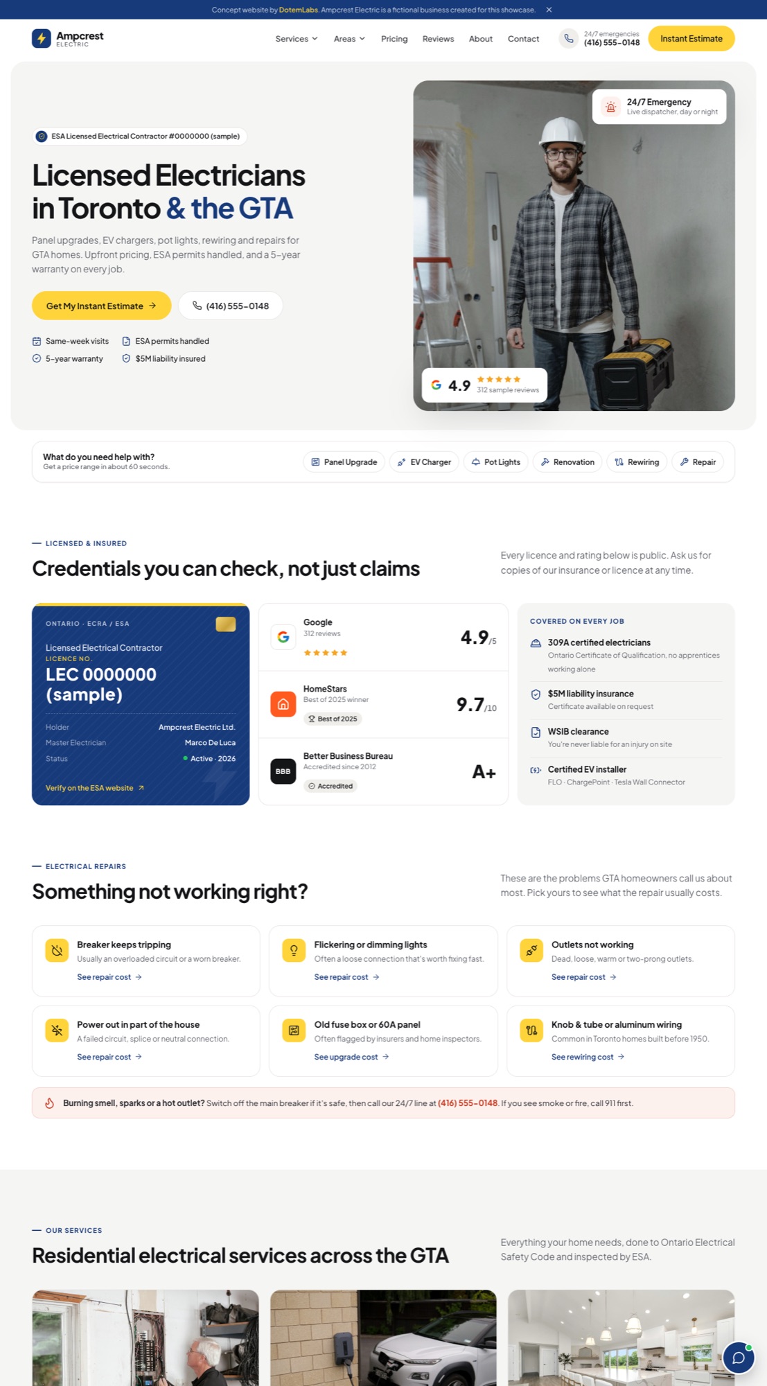 Ampcrest Electric concept website on desktop