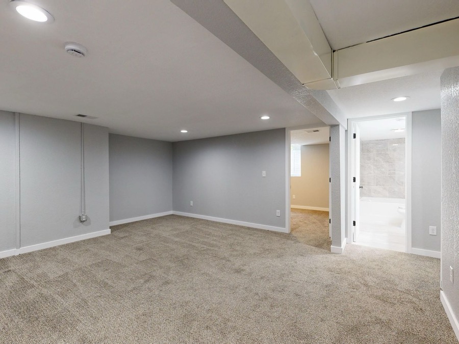 Finished basement with recessed pot lights